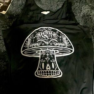 Black Tank Top with White Mushroom Design